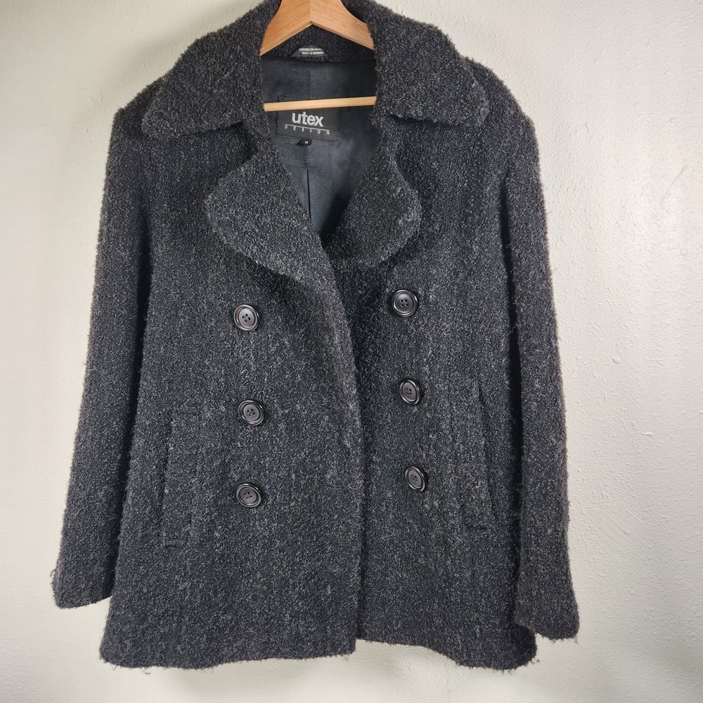 Vintage Utex Design Wool Pea Coat Size Medium Black Urban Preppy Quiet Luxury
